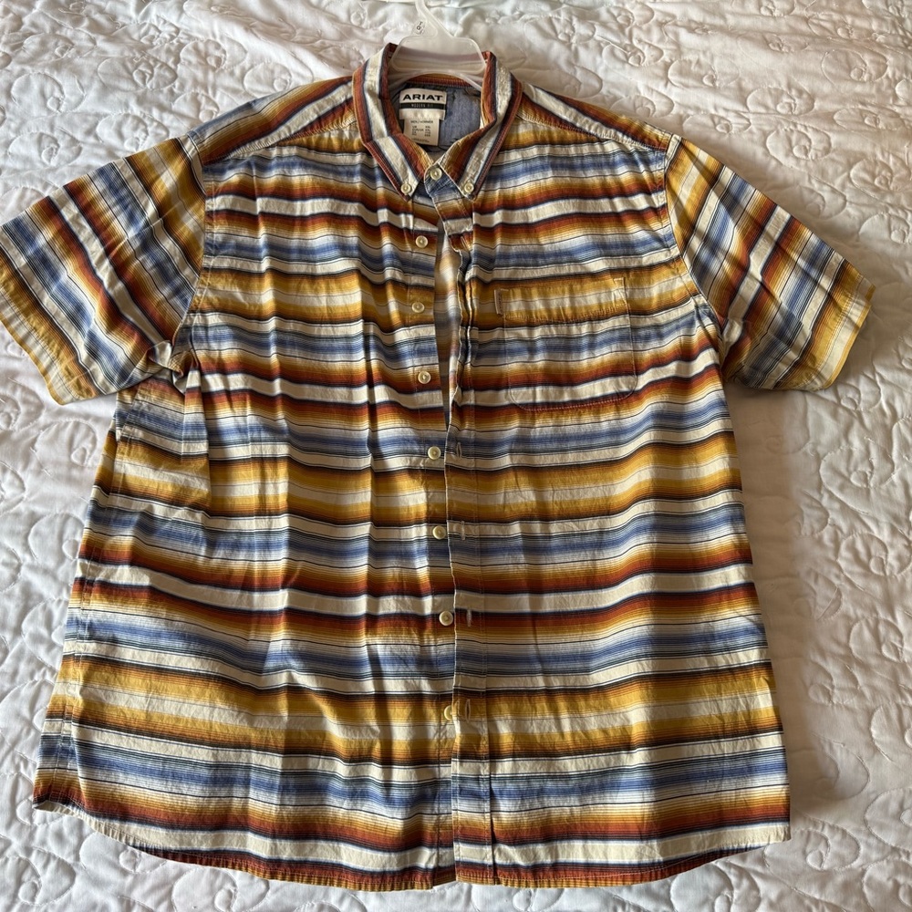 Ariat Men's Striped Button Down Shirt - Yellow, Blue, Brown